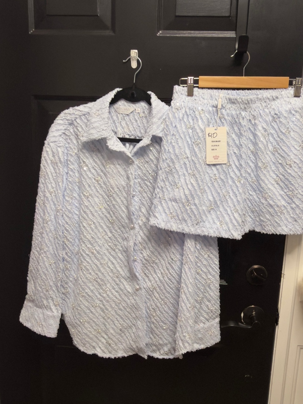 NWT Light Blue Two piece  Sequin Textured set